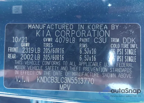 2022 Kia Niro Lx z USA, uszkodzony, nr VIN KNDCB3LC3N5513770